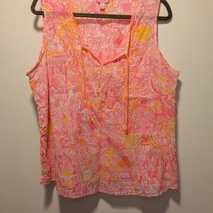 Lilly Pulitzer Vibrant Pink and Orange Tank W/Embroidery 100% Cotton XL Summer